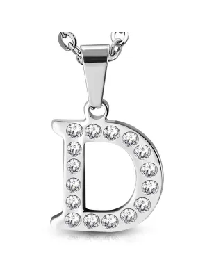 Pendentif en acier avec strass lettre D