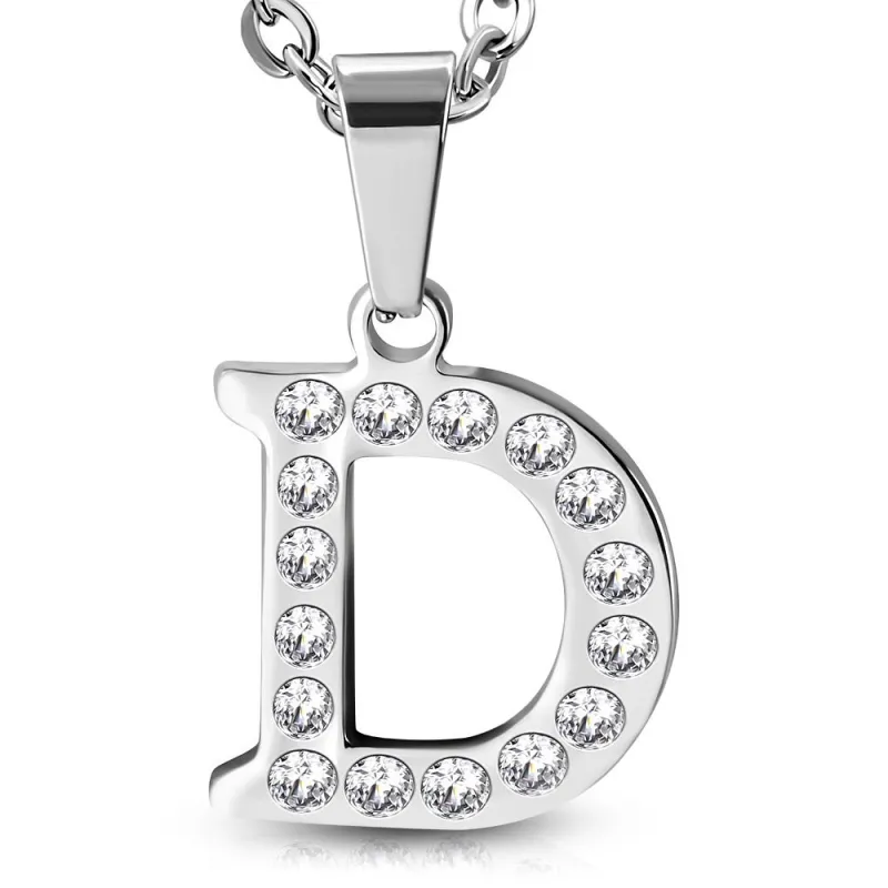 Pendentif en acier avec strass lettre D