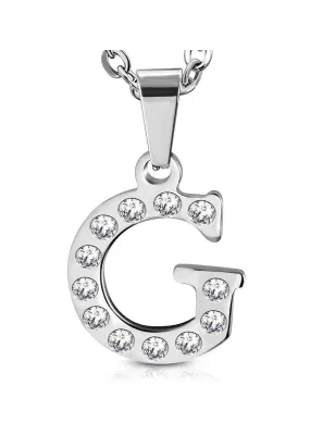 Pendentif en acier avec strass lettre G