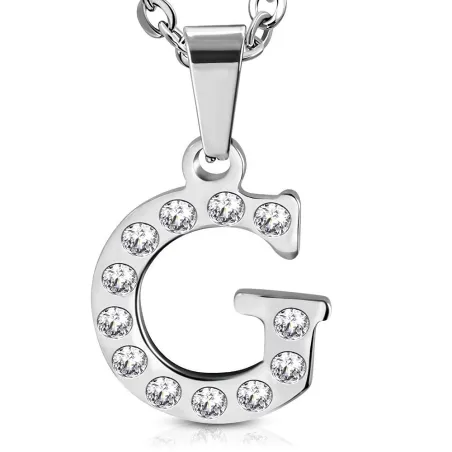 Pendentif en acier avec strass lettre G