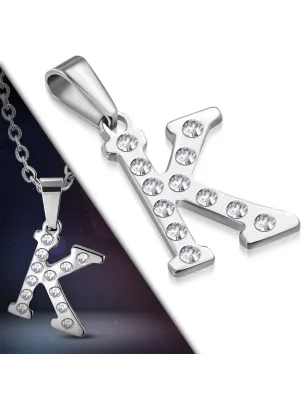 Pendentif en acier avec strass lettre K