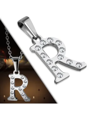 Pendentif en acier avec strass lettre R