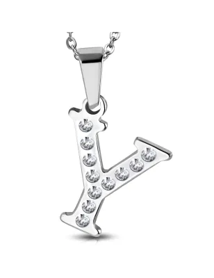 Pendentif en acier avec strass lettre Y