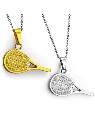 Pendentif en acier pour couples raquette de tennis argenté doré