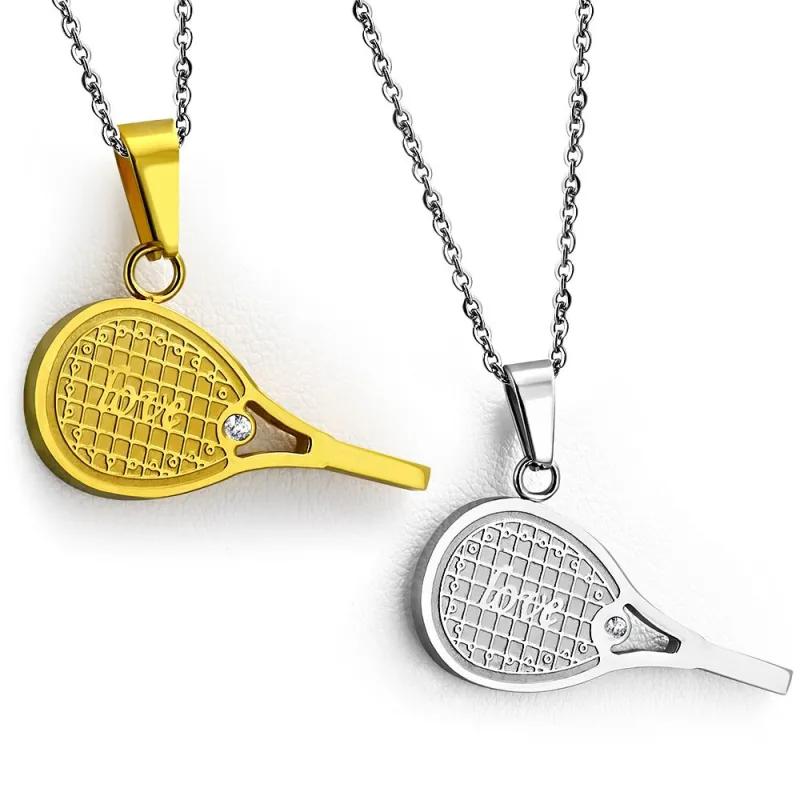 Pendentif en acier pour couples raquette de tennis argenté doré