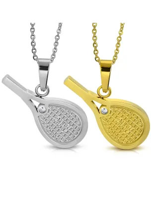 Pendentif en acier pour couples raquette de tennis argenté doré