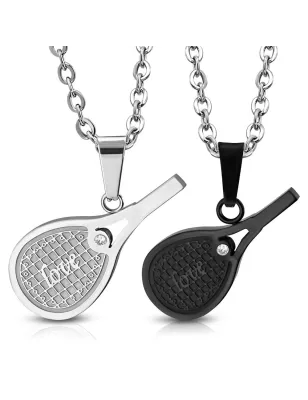 Pendentif en acier pour couples raquette de tennis argenté noir