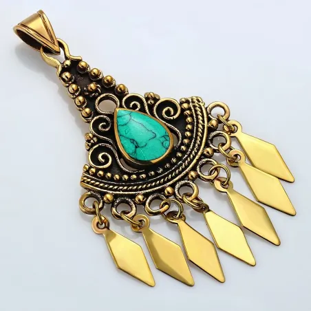 Pendentif en bronze bohème avec turquoise