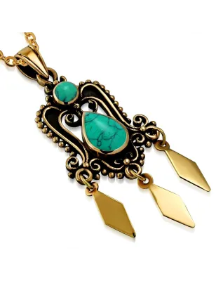 Pendentif en bronze fantaisie bohème avec turquoise