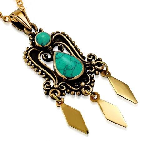 Pendentif en bronze fantaisie bohème avec turquoise