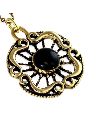 Pendentif en bronze cercle filigrane avec onyx noir