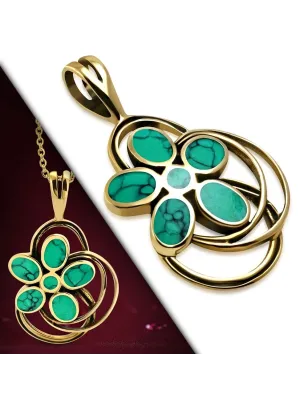 Pendentif en bronze fleur avec turquoises