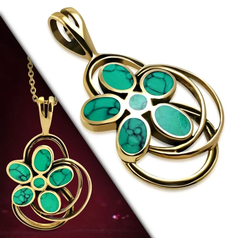 Pendentif en bronze fleur avec turquoises