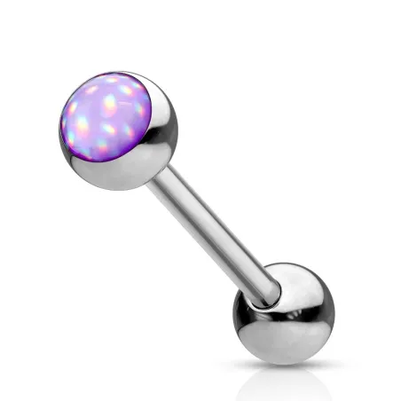 Piercing langue acier pierre lumineuse violet