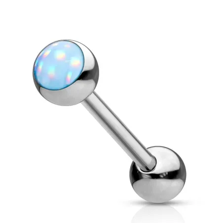 Piercing langue acier pierre lumineuse bleu