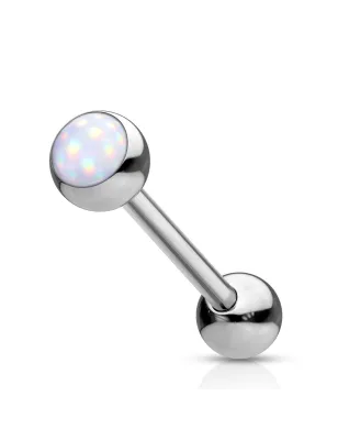 Piercing langue acier pierre lumineuse blanc