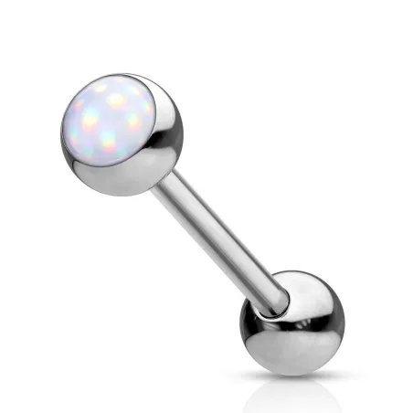 Piercing langue acier pierre lumineuse blanc