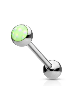 Piercing langue acier pierre lumineuse vert