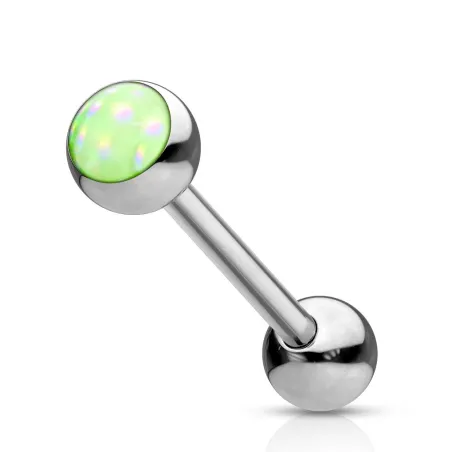 Piercing langue acier pierre lumineuse vert