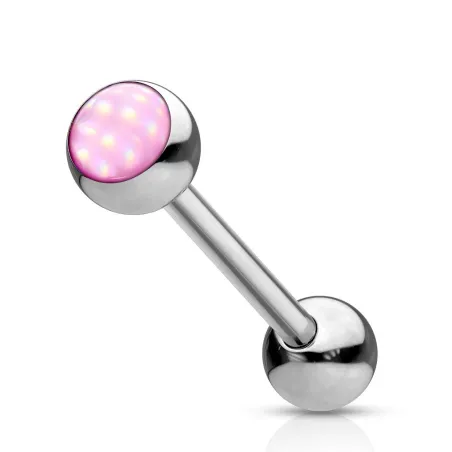 Piercing langue acier pierre lumineuse rose