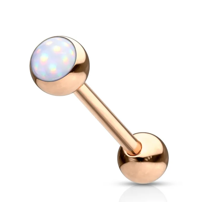 Piercing langue acier rosé pierre lumineuse blanc