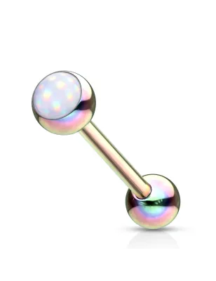 Piercing langue acier rainbow pierre lumineuse blanc