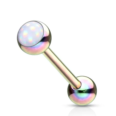 Piercing langue acier rainbow pierre lumineuse blanc