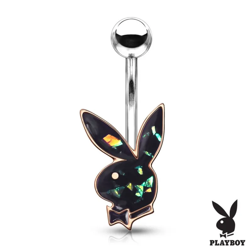 Piercing nombril Playboy lapin rosé opalescent vert