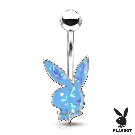 Piercing nombril Playboy lapin rosé opalescent turquoise