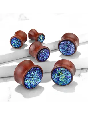 Piercing plug bois avec druze bleu