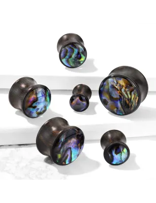 Piercing plug bois avec nacre multicolore