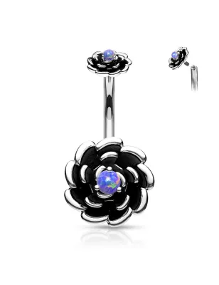 Piercing nombril fleur noire à opale violette