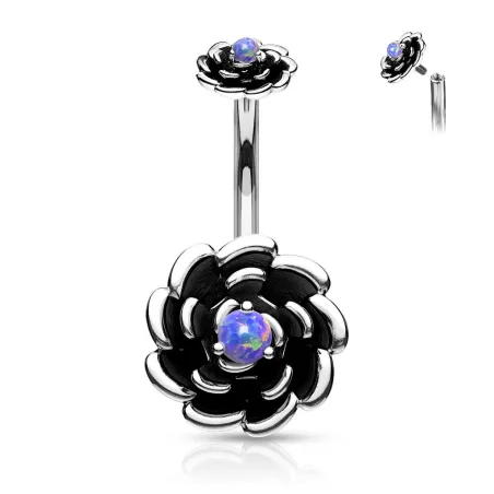 Piercing nombril fleur noire à opale violette