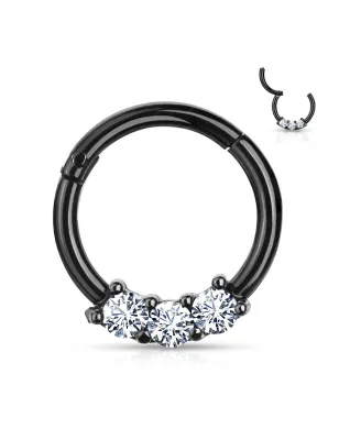 Piercing anneau segment acier noir trois zircons