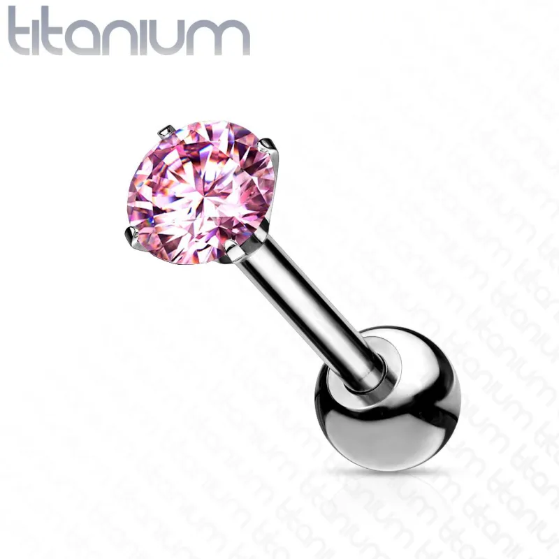 Piercing oreille cartilage hélix en titane zircon rose