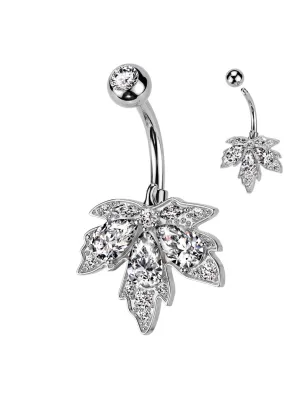 Piercing nombril feuille d'érable strass