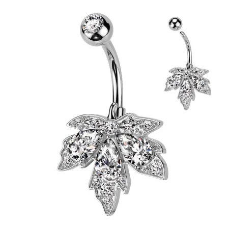 Piercing nombril feuille d'érable strass