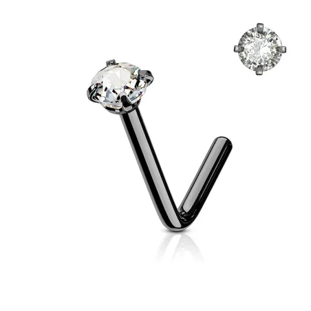 Piercing nez tige L noir pierre ronde griffes blanc