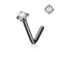 Piercing nez tige L noir pierre ronde griffes blanc