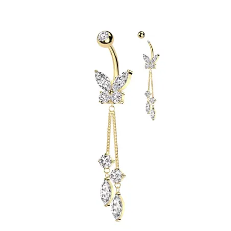 Piercing nombril papillon pendentif chaines doré