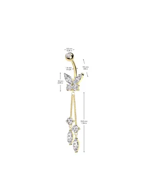 Piercing nombril papillon pendentif chaines doré