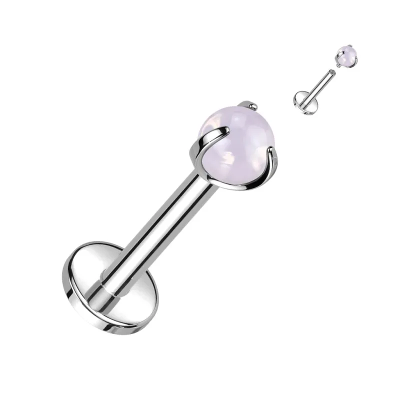 Piercing oreille labret titane pierre opalite rose