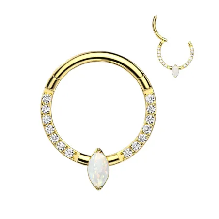 Piercing anneau titane doré marquise opalite (oreille, septum)