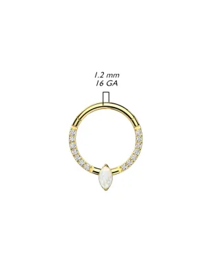 Piercing anneau titane doré marquise opalite (oreille, septum)