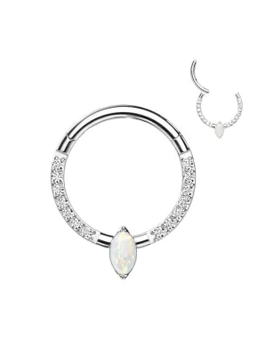 Piercing anneau titane astm f136 marquise opalite (oreille, septum)