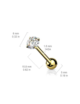 Piercing langue doré zirconium rond blanc