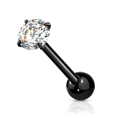 Piercing langue noir zirconium rond blanc