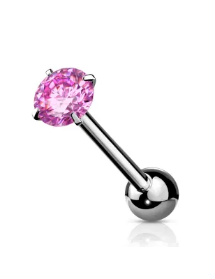 Piercing langue zirconium rond rose