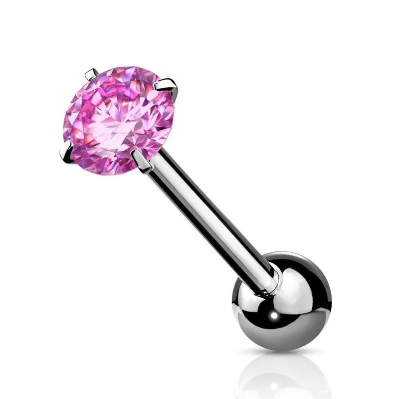 Piercing langue zirconium rond rose