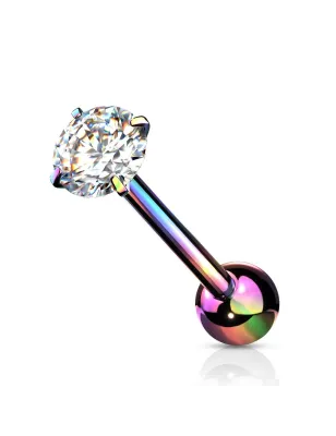 Piercing langue multicolore zirconium rond blanc